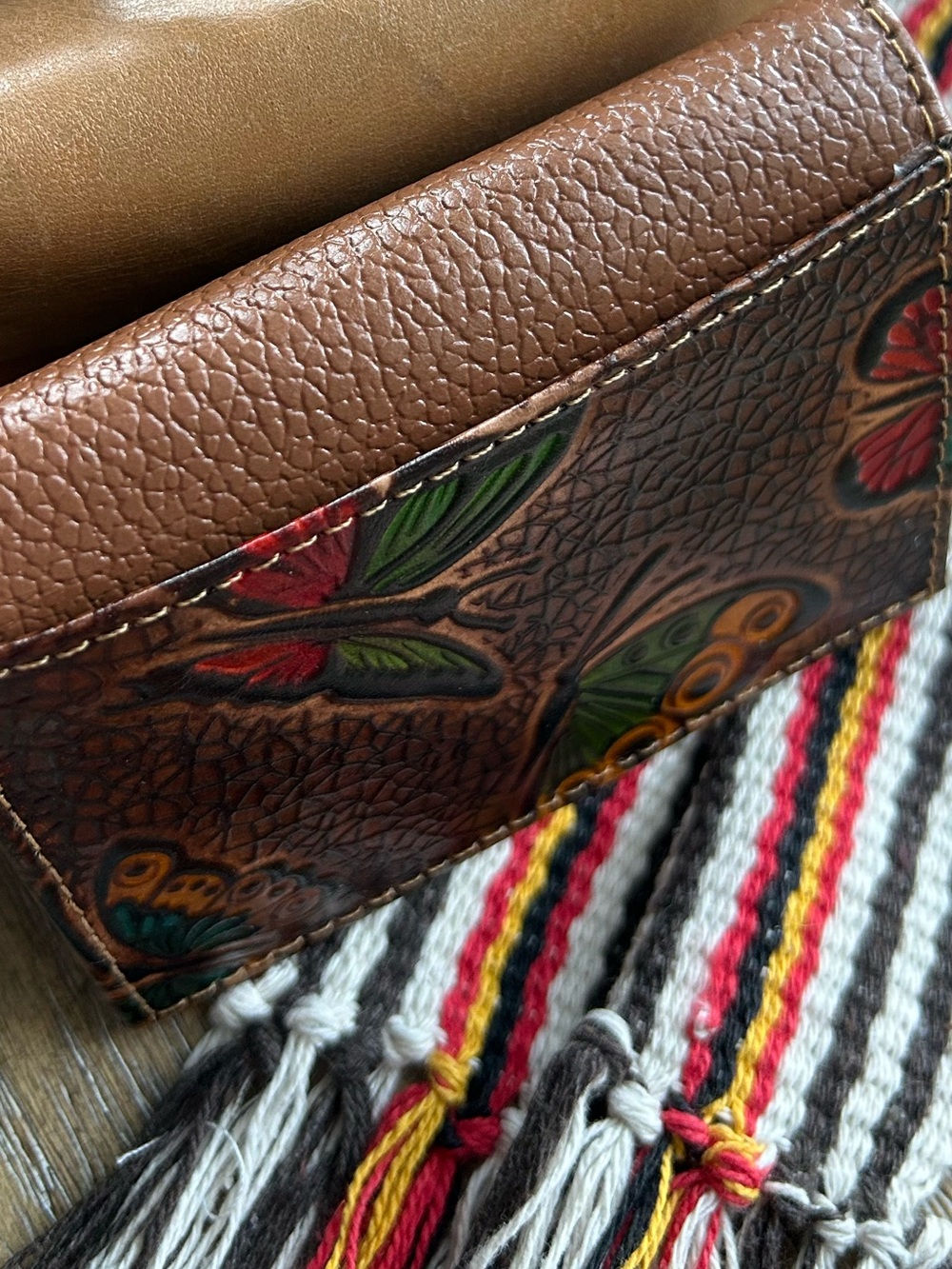 Colombian Wallet 100% Leather Brown Hand- Tooled Butterfly design Wallet